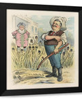 Dope 1902 Artwork Print A New Scythe Cuts Clean By John Samuel Pughe in framed wood, showing a political cartoon scene.
