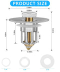 Full Brass Universal Pop Up Sink Stopper Set Pack Of 2 With Detachable Filter Basket Hair Catcher Chrome Finish dimensions