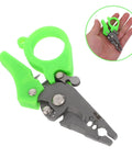 Heavy Duty Mini Wire Stripper And Cutter Pliers in hand, green handle, compact size, ideal for electrical work and network wiring.