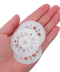 Must Have Plastic Insulation Board Washer Kit With Reinforced Structure For Quick Installs 100 Flat Round Plastic Fasteners For Ceiling And Wall Mounting Strong Secure Fit That Lasts, white round plastic washers in hand