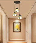 Pastoral Tiffany Style 3 Light Pendant Lamp With 10 Inch Green Leaves Stained Glass Shade E27 Ceiling Hanging Light For Dining Room