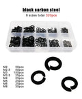320 Piece Stainless Steel Lock Washer And Gasket Set For M2 To M8 Hardware, Black Oxide Spring Split Washers, Elastic Gaskets, Carbon Steel Kit For Bolts And DIY Builds, assorted sizes