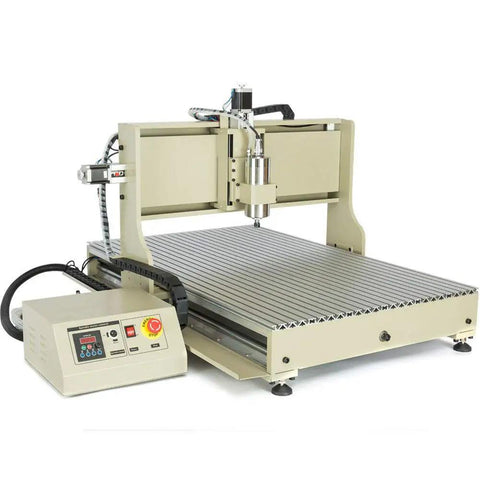4 Axis USB CNC Router Engraver 2.2KW 6090T Milling Machine showing work area and spindle unit