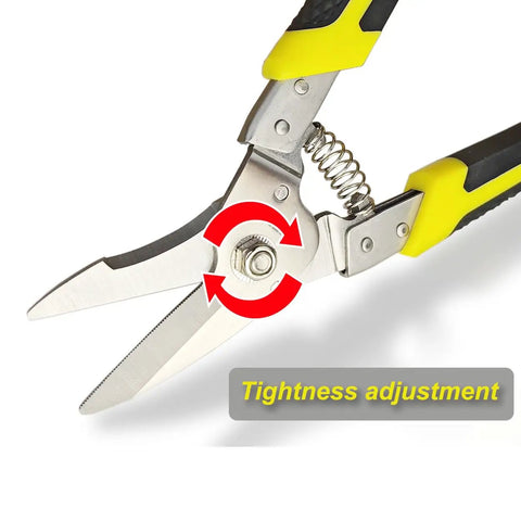 Close-up of Eight Point Seven Inch Aviation Tin Snips For Heavy Duty Metal Cutting With Stainless Steel Blades And Ergonomic Grips