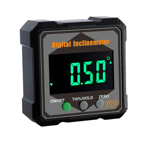 Tough As Nails Digital Angle Finder Crisp Readings Electronic Protractor with green display, battery operated for precision measuring.