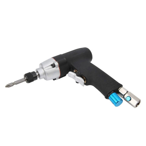 Compact Pneumatic Air Impact Wrench With 40Nm Kick And Double Hammer Setup, 12000 RPM, angled view with black and silver finish.
