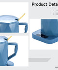 One Tap Control Keeps Your Morning Brew Piping Hot At 55 Degrees This Ceramic Coffee Cup Warmer in cool blue, showing details of handle and heating pad.