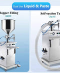 Vertical Piston Liquid And Paste Filling Machine Pneumatic Quantitative Dispenser with hopper and self-suction tube.