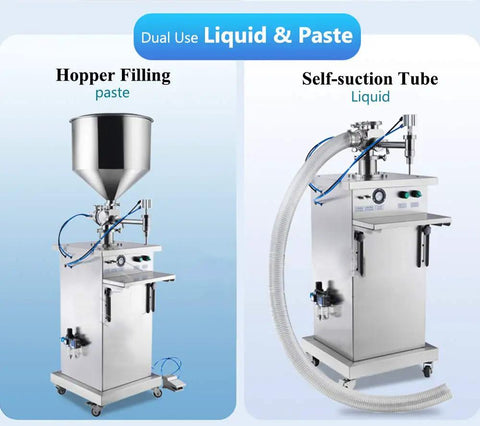 Heavy Hitter Automatic Vertical Piston Filling Machine For Liquids And Thick Pastes Pneumatic Quantitative Bottle Dispenser with large hopper.