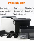 Electric Espresso Knock Box Featuring Automatic Portafilter Scraper For 51mm 58mm Handles, packing list details with main unit, scrapers, and accessories.