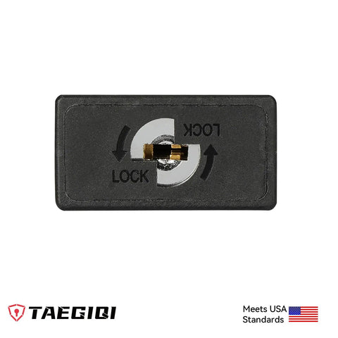Bottom view of lock indicating lock and unlock directions, meets USA standards