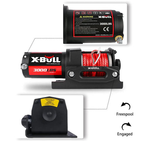 12V 3000Lbs Winch With Synthetic Rope For ATV UTV Off Road Beefy Workhorse, synthetic rope and braking system detail