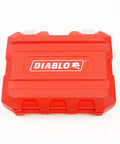 Diablo red hole saw case with DIABLO logo, front view.