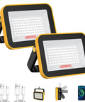 Rechargeable Cordless Work Light With USB Powered Battery, Waterproof LED Flood Light For Outdoor Use, 2 pack display