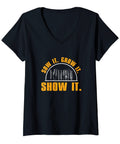 Sow It Grow It Show It Design Womens V Neck T Shirt For The Combine Operator Life Farm Crew Gear black tee with farm graphics