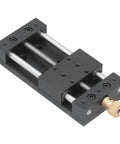 Manual Linear Stage Actuator Smooth Operator Aluminum Platform Zero To Seventy Five Millimeter Stroke Ten Kilogram Load Capacity For Mechanical Engineering And Automation Projects Built Tough Straight Up Precision, black with bronze knob.