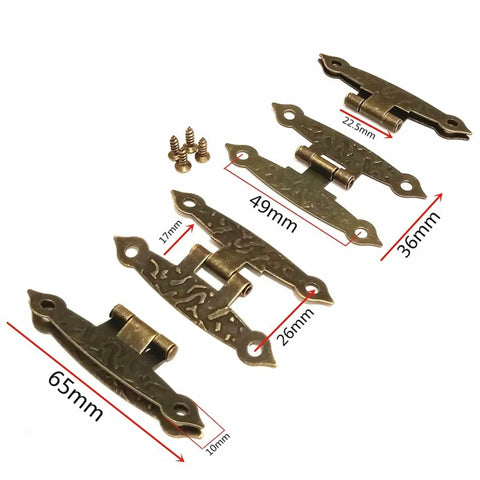 4Pcs Antique Vintage H Shaped Cabinet Door Hinges With Screws For Jewelry Boxes And Old School Furniture Decor, 65 By 36 Mm