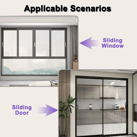 Sliding window and door scenarios with 2 Pack Sliding Door Locks For Child Safety Easy Adhesive Backed No Drill Install.