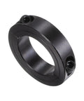 Double Split Shaft Collar Clamp On For One And A Half Inch Rod, Two And Three Eighths Inch Outside Diameter, Nine Sixteenths Inch Width, Black Oxide Finish, Set Screw Axle Collar For Secure Positioning And Vibration Control on black oxide steel