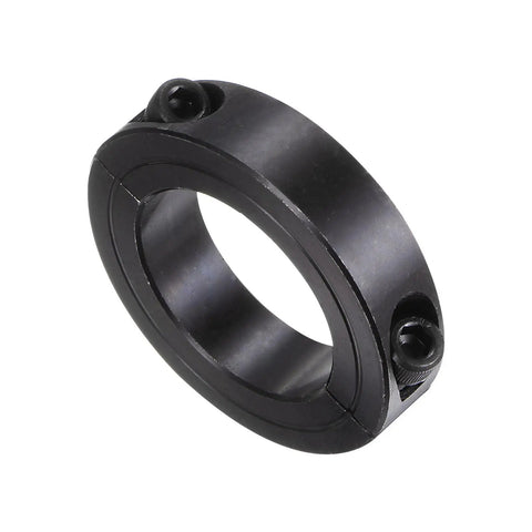 Double Split Shaft Collar Clamp On For One And A Half Inch Rod, Two And Three Eighths Inch Outside Diameter, Nine Sixteenths Inch Width, Black Oxide Finish, Set Screw Axle Collar For Secure Positioning And Vibration Control on black oxide steel