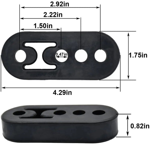 Dimensions of Heavy Duty Rubber Exhaust Hanger Kit 8 Pieces With 4 Hole Adjustable Muffler Hangers and 2 Hole Options