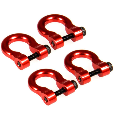 4 Pack Aluminum Tow Shackles For 1/10 Scale TRX-4 Crawler RC Car Red Anodized CNC Machined Easy Install Heavy Duty Durable Corrosion Resistant Tow Hooks
