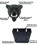 Badass Cast Iron Bear Head Beer Bottle Opener Wall Mounted With Cap Catcher Tray For Man Cave Chill Spot Or Garage Wall Rustic Grizzly Gear For Cold Ones, detailed view of opener features and catch tray.