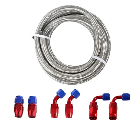 Ultra Durable AN4 Braided Fuel Hose Line Kit With Stainless Steel Fittings For Gas Oil Methanol And Brake Fluids In Zero 45 90 Degree Angles, coiled hose and fittings