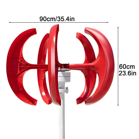 1000W Vertical Wind Turbine Kit With 12V 24V System, Low Noise Wind Power Generator, Red Nylon Fiber Blades