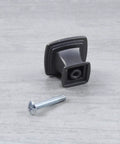 Oil Rubbed Bronze Square Cabinet Knob 1-1/4 Inch Diameter With Highlights, shown with mounting screw, traditional style hardware