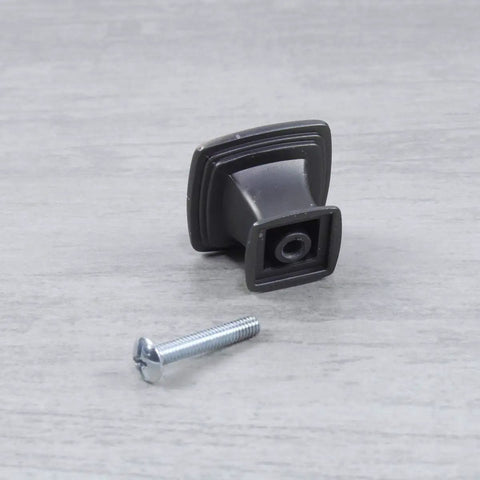 Oil Rubbed Bronze Square Cabinet Knob 1-1/4 Inch Diameter With Highlights, shown with mounting screw, traditional style hardware