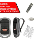 Three Button Garage Door Opener Remotes 2 Pack For Genie Intellicode Openers Model G3T-R Black Replacement Set with accessories