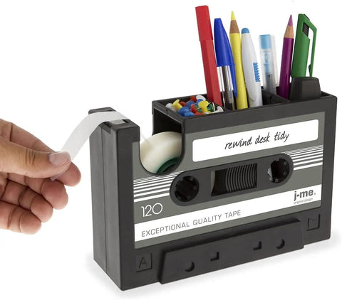 Retro Cassette Tape Dispenser And Pen Holder Desk Organizer With Vase And Pencil Pot, Holds Up To 30 Pens Or Small Stationery Items