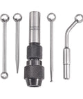 Wiggler And Center Finder Kit With Case For Shop Pros And Home Shops Featuring Ball Contact 828B Disc Contact 828C Offset Indicator Holder 828D And PT09186 Attachments S828HZ, displaying metal attachments against white background
