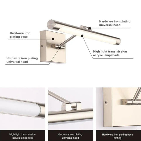 LED Picture Light With 24.4 Inch Swing Arm For Artwork Adjustable Up Down 180 Degrees Brushed Nickel Finish 14W