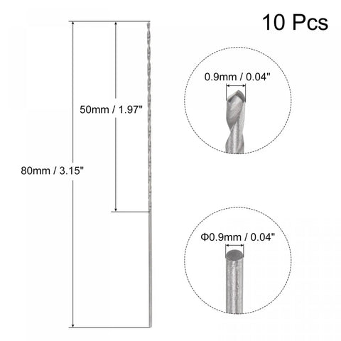 10 Piece 0.9mm Mini Micro Twist Drill Bits Set In High Speed Steel With Straight Shank Extra Long 80mm For Aluminum Alloy