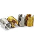 Heavy Duty Self Tapping Thread Inserts For Damaged Screw Holes, M2 To M20 Size Slotted Bushings In Carbon Steel, assorted sizes.