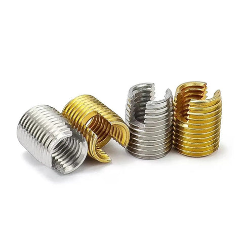 Heavy Duty Self Tapping Thread Inserts For Damaged Screw Holes, M2 To M20 Size Slotted Bushings In Carbon Steel, assorted sizes.