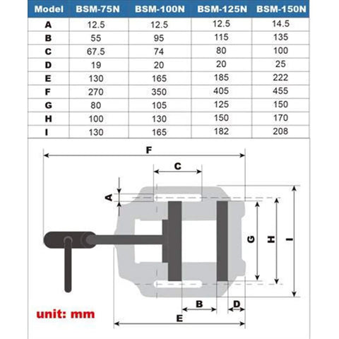 3 Inch Drill Press Vise For Precision Drilling Milling And Woodworking Cast Iron Construction Heavy Duty Clamp With Stable Jaws And Low Vibration So Your Projects Stay Rock Solid, dimension chart
