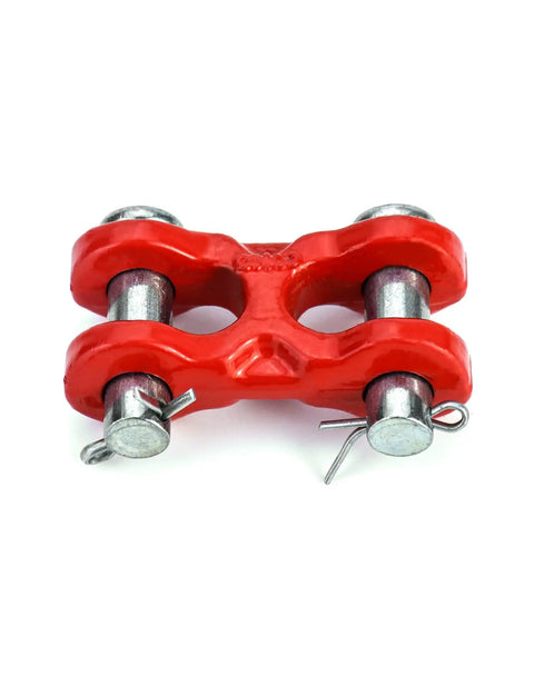Heavy Duty 3/8 Inch Twin Clevis Safety Chain Repair Links 4 Pack Trailer Tie Down Hardware red steel design for boats and trucks.