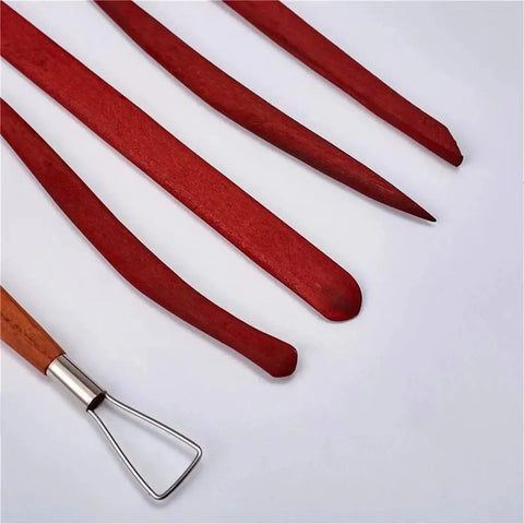 Premium Five Piece Solid Rosewood Sculpting Tools And Clay Molding Knives built for precise detailing in pottery projects.