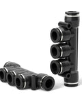 Pneumatic 1/4 Inch Tube OD Five Way Push Lock Union Cross Fittings Set, Plastic Quick Release Air Line Connectors, 145 Psi Max