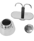 Stovetop Espresso Maker Real Deal Silver Stainless Steel Two Cup Italian Brew Pot components including spout and filter.