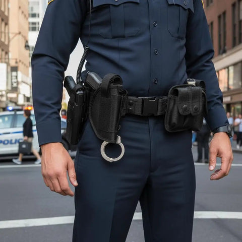 Close-up of 10 In 1 Black Tactical Duty Belt Set With Holster And Pouches For Men And Women Law Enforcement Cosplay Costume