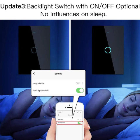 WiFi Smart Wall Light Switch With Glass Panel, No Fuss 2.4GHz Remote Control, 3 Way Multi Control, Neutral Wire Required, Works With Alexa And Google Home, Control Via Smart Life Tuya App, Black 1 Gang in bedroom