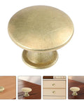 Vintage Round Cabinet Knobs Gold Finish Set Of 6 close-up view showing round flat-head design for cabinets and furniture.