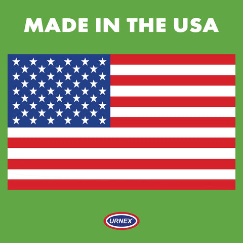 Image of the American flag with 'Made in the USA' text and Urnex logo, relating to Five Pack Coffee Machine Cleaning Pods For Keurig 1.0 And 2.0 And All Single Serve Brewers That Remove Oils And Residue From Exit Needle And Spout Use Weekly Or Between Flavors.