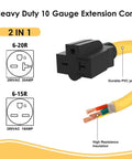 Heavy Duty Nema 14-50P To 6-20R Adapter With 4 Prong Male Plug 250 Volt 50 Amp To 20 Amp Converter For Generator Hookups, 10 gauge extension cord