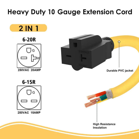 Heavy Duty Nema 14-50P To 6-20R Adapter With 4 Prong Male Plug 250 Volt 50 Amp To 20 Amp Converter For Generator Hookups, 10 gauge extension cord