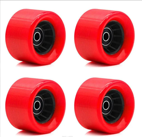 Quad Roller Skate Wheel Set, 8 Piece With Spacers And Bearings, 62mm By 42mm, 92A Hardness PU Wheels With PC Hub, Red And Black
